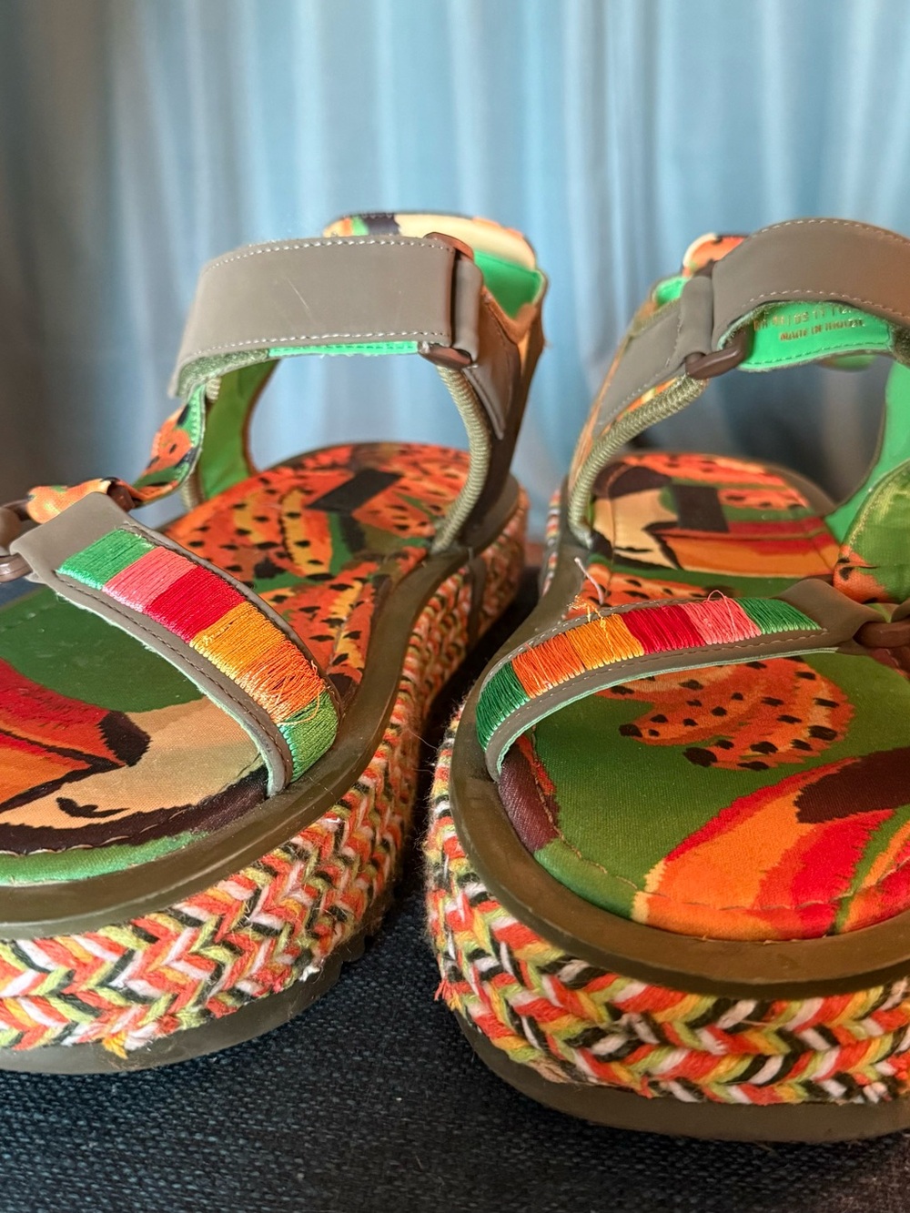 FARM Rio Multicolor Patterned Strap Sandals - Green/Orange - Picture 3 of 6